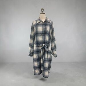 Grace Karin Blue & White Plaid Button-Front Maxi Dress with Tie Waist